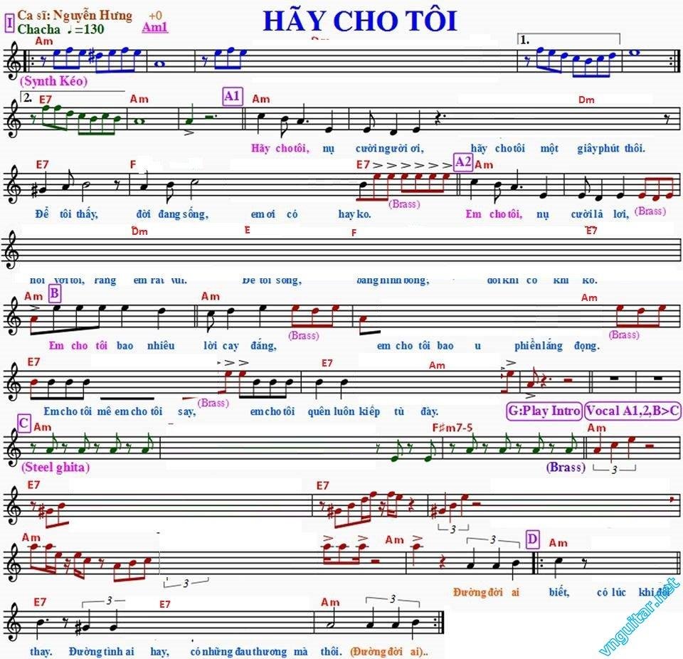 Sheet nhạc Hãy Cho Tôi